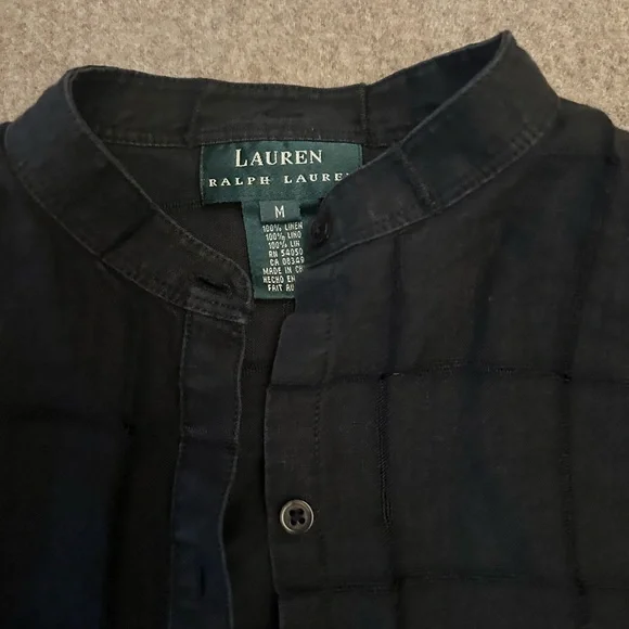 Vintage Ralph Lauren Black Linen Button-Up Shirt - Picture 2 of 5